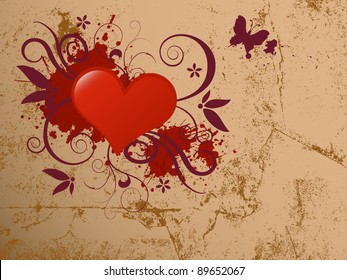 Abstract glossy heart with grunge vector illustration.