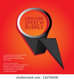 Abstract glossy modern black origami speech bubble on red background. Vector abstract cover background. red stylish brochure for text and advertising. Paper background.
