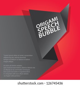 Abstract glossy modern black origami speech bubble on red background. Vector abstract cover background. red stylish brochure for text and advertising. Paper background.