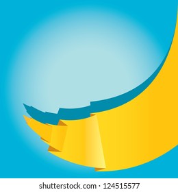 Abstract glossy orange origami speech bubble on blue background. Vector abstract cover background.Orange stylish brochure for text and advertising. Paper background.