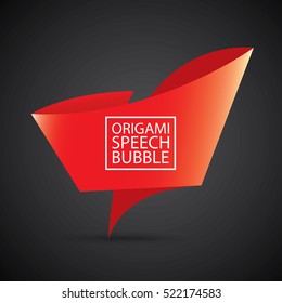 Abstract glossy paper red christmas origami speech bubble on black. Vector abstract creative red background for greeting text. vector black friday red sale label or banner