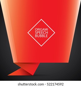 Abstract glossy paper red christmas origami speech bubble on black. Vector abstract creative red background for greeting text. vector black friday red sale label or banner