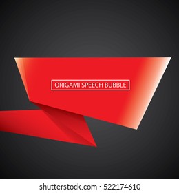 Abstract glossy paper red christmas origami speech bubble on black. Vector abstract creative red background for greeting text. vector black friday red sale label or banner