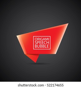 Abstract glossy paper red christmas origami speech bubble on black. Vector abstract creative red background for greeting text. vector black friday red sale label or banner