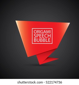Abstract glossy paper red christmas origami speech bubble on black. Vector abstract creative red background for greeting text. vector black friday red sale label or banner
