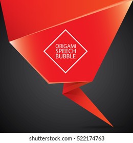 Abstract glossy paper red christmas origami speech bubble on black. Vector abstract creative red background for greeting text. vector black friday red sale label or banner