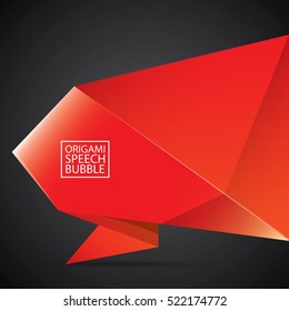Abstract glossy paper red christmas origami speech bubble on black. Vector abstract creative red background for greeting text. vector black friday red sale label or banner