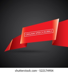 Abstract glossy paper red christmas origami speech bubble on black. Vector abstract creative red background for greeting text. vector black friday red sale label or banner