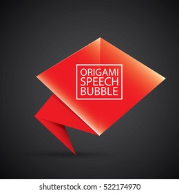 Abstract glossy paper red christmas origami speech bubble on black. Vector abstract creative red background for greeting text. vector black friday red sale label or banner