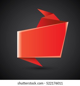 Abstract glossy paper red christmas origami speech bubble on black. Vector abstract creative red background for greeting text. vector black friday red sale label or banner