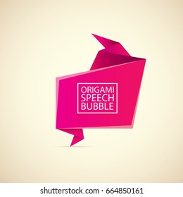 Abstract glossy pink ribbon origami speech bubble. Vector abstract pink background. vector pink sale label or banner