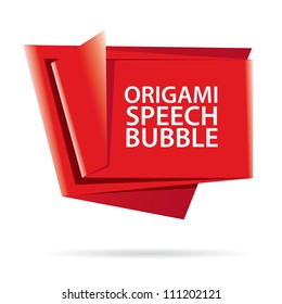 Abstract glossy red origami speech bubble. Vector red abstract background.
