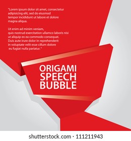 Abstract glossy red origami speech bubble. Vector red abstract background.