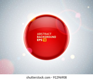 Abstract glossy red sphere and lens flare vector background. Eps 10.