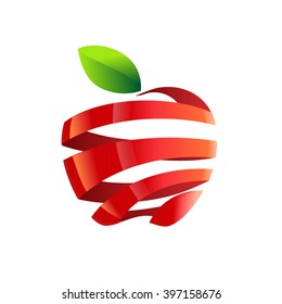 Abstract glossy ribbon shape with red apple and healthy concept.
