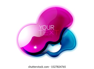 Resumen de forma brillante brillante. Diseño de salpicaduras de vidrio líquido con texto de muestra. Cuadro web de promoción, marco técnico futurista limpio.
