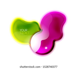 Abstract glossy shiny shape. Liquid glass splash design with sample text. Promotion web box, clean futuristic techno frame.