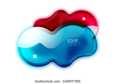 Abstract glossy shiny shape. Liquid glass splash design with sample text. Promotion web box, clean futuristic techno frame.