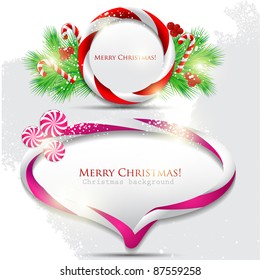 Abstract glossy speech bubble with Christmas candy. Vector background