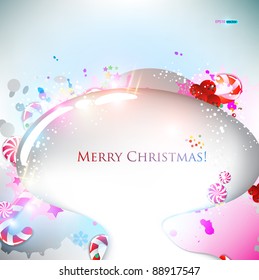 Abstract glossy speech bubble with Christmas candy. Vector background