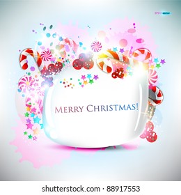 Abstract Glossy Speech Bubble With Christmas Candy. Vector Background