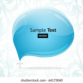 Abstract glossy speech bubble vector background with snowman and winter ornament.