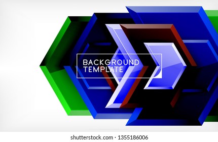 Abstract glossy techno arrows background, vector illustration