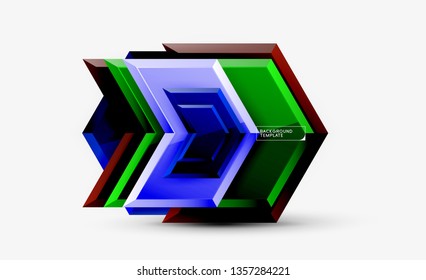 Abstract glossy techno arrows background, vector illustration
