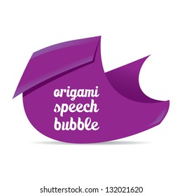Abstract glossy violet origami speech bubble. Vector violet abstract background.