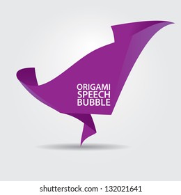 Abstract glossy violet origami speech bubble. Vector violet abstract background.