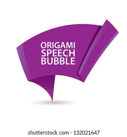 Abstract glossy violet origami speech bubble. Vector violet abstract background.