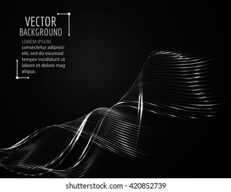 Abstract glossy wave in dark background. Bright abstract lines. Vector background.