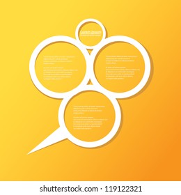Abstract glossy white origami speech bubble on orange background. Vector abstract cut paper background.Yellow brochure template.