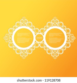 Abstract glossy white origami speech bubble on orange background. Vector abstract cut paper background.Yellow brochure template.