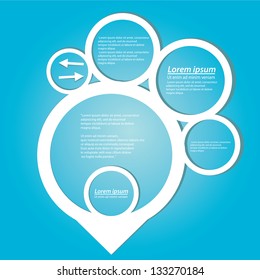Abstract glossy white origami speech bubble on blue background. Vector abstract cut paper background. Blue brochure design template. Circle abstract design.