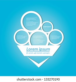 Abstract glossy white origami speech bubble on blue background. Vector abstract cut paper background. Blue brochure design template. Circle abstract design.