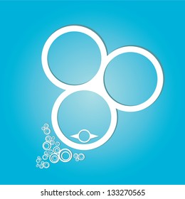 Abstract glossy white origami speech bubble on blue background. Vector abstract cut paper background. Blue brochure design template. Circle abstract design.