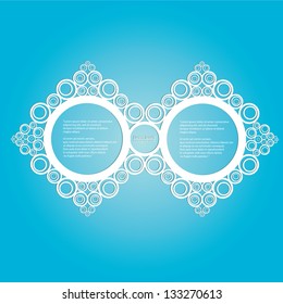 Abstract glossy white origami speech bubble on blue background. Vector abstract cut paper background. Blue brochure design template. Circle abstract design.