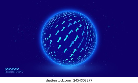 Abstract Glow 3D Sphere with Arrows. Hi-Tech Orb HUD Design Element. Global Network Connection. Abstract Globe Grid. Science and Technology Vector Illustration.