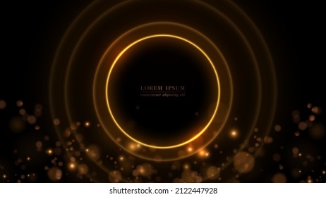 Abstract glow circle with bokeh lights on dark background. Vector illustration