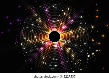 Abstract glow disc background. Sparkle in space. Star, collapsar or black hole