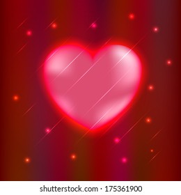 Abstract glow Heart isolated on red background. Vector illustration