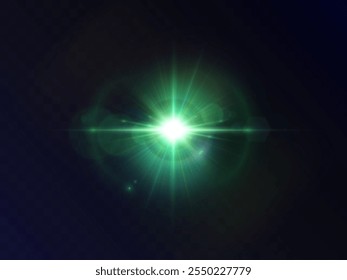Brilho abstrato e efeito de flare de lente para ilustrações e design de interface de jogo. Brilho verde brilhante de reflexão de lente de luz. Vetor