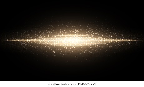 Abstract glow on a dark background. Glare in outer space. A golden dust trail. Vector background