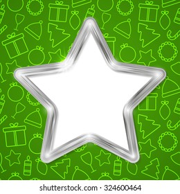 Abstract glow silver star frame. Christmas vector for your design
