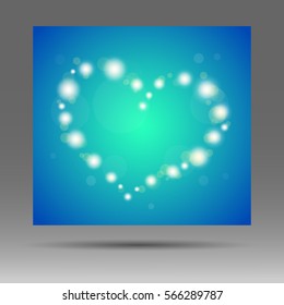 Abstract glow soft heart on blue background