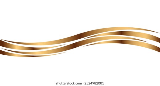 Abstractas rayas onduladas del resplandor en el fondo blanco aislado. NAVIDADES curva de onda de oro. forma de onda de oro para el elemento. rayas cinta de oro gráfico. oro rayado. Ilustración vectorial EPS.