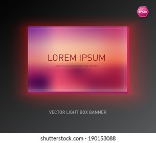 Abstract glowing 3d banner. Trendy blurry bokeh background. Light box style.