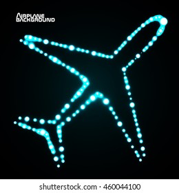 Abstract glowing airplane with neon. Vector illustration. Eps 10