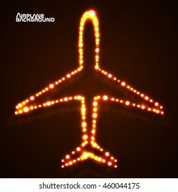 Abstract glowing airplane with neon. Vector illustration. Eps 10
